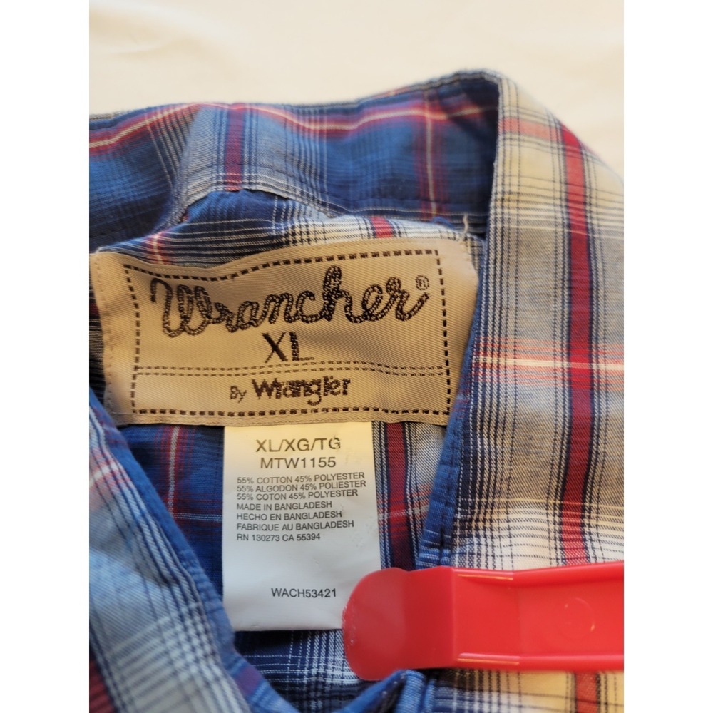 Wrangler Wrancher Casual Shirt Mens XL Pearl Snap Blue Plaid Short Sleeve - Picture 5 of 8